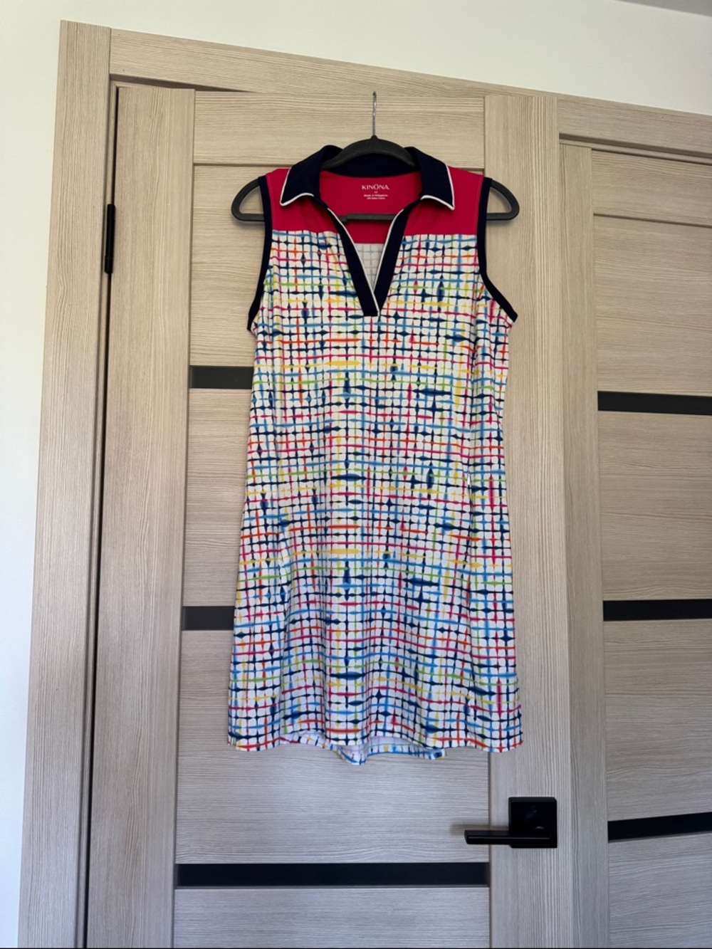 Kinona Multicolor Sleeveless Polo Dress with Red and Navy Trim